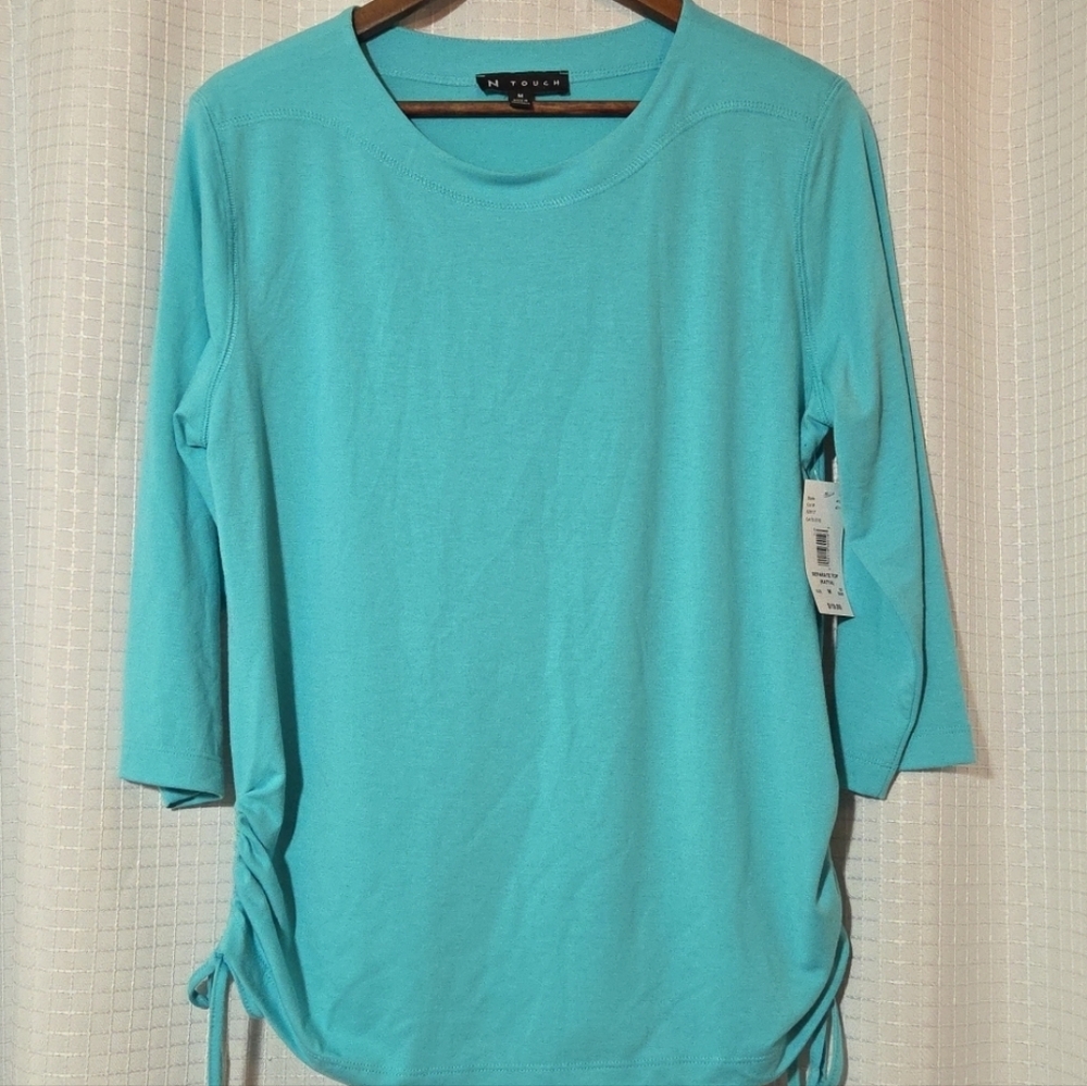 N Touch Womens Size Med Blouse Green 3/4 Sleeve Pullover Shirt Top NWT